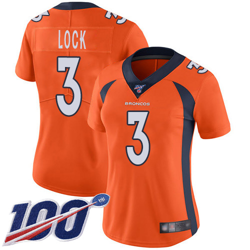 Denver Broncos Limited Women Orange Drew Lock 100th Season Home Jersey #3 Vapor Untouchable NFL Football Nike